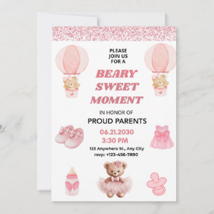 ROSA KONFETTI TOP 5X7 BÄRCHEN MÄDCHEN BABY SHOWER EINLADUNG