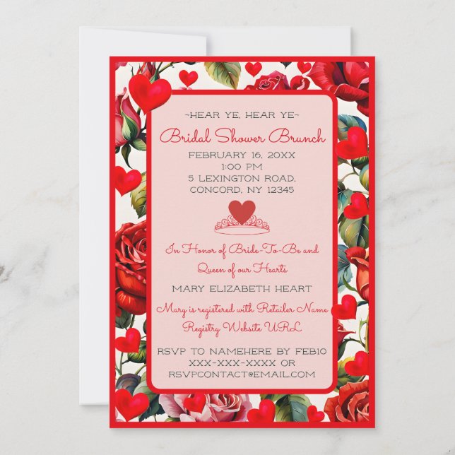 Rosa Königin von Hearts Bridal Dusche Einladung (Rückseite)