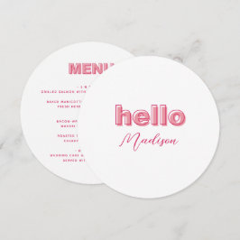 Rosa Kontur Fett Type Menu Card mit Name Menükarte