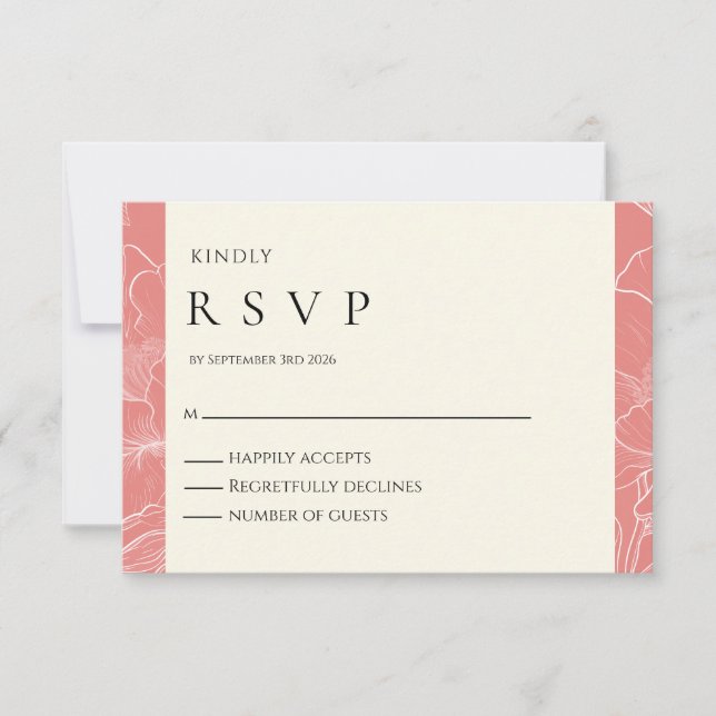 Rosa Koralle Botanische Minimalistische Hochzeit R RSVP Karte (Vorderseite)