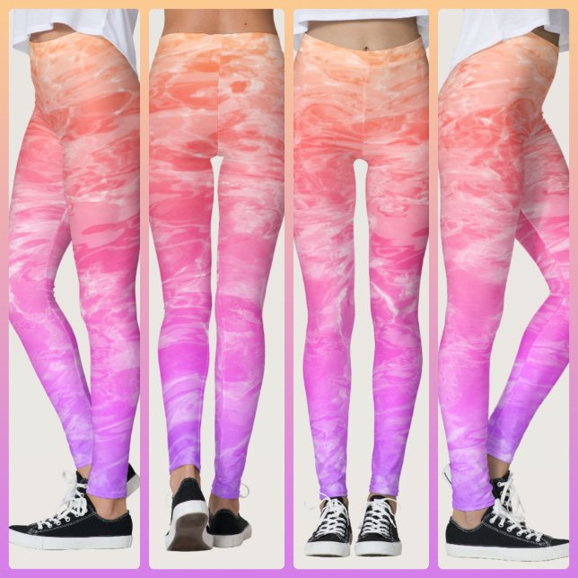 Rosa Koralle Orange Lilac Tropisches Wasser Leggings (Von Creator hochgeladen)