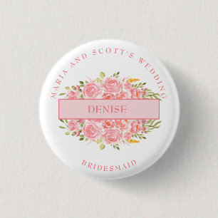 Rosa Korallen Blumen Hochzeitsgesellschaft   Button