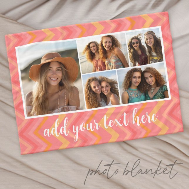 Rosa Korallen-Chevron-Mod-Text-Fotocollage Fleecedecke (Custom Fleece Photo Blanket)