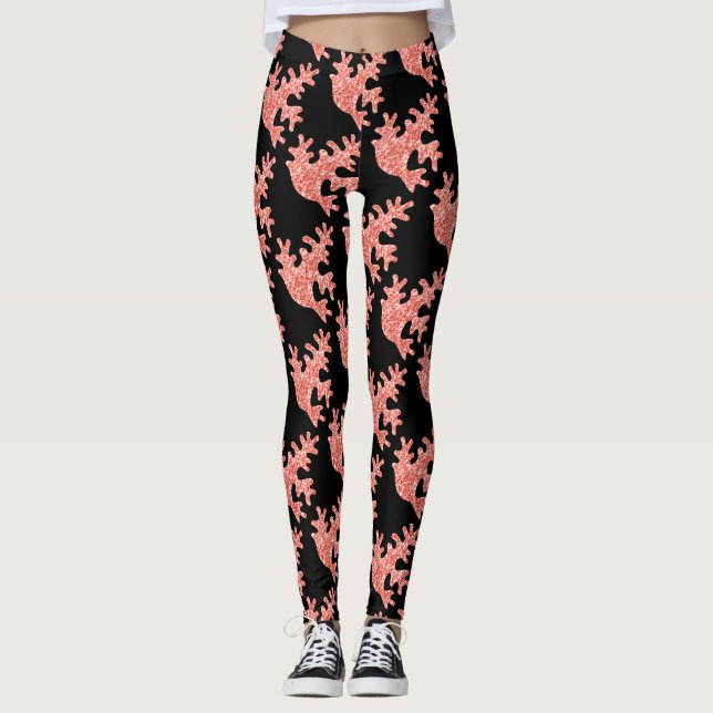 Rosa Korallen dunkle Glitzer Glitzern schwarzes Mu Leggings (Vorderseite)