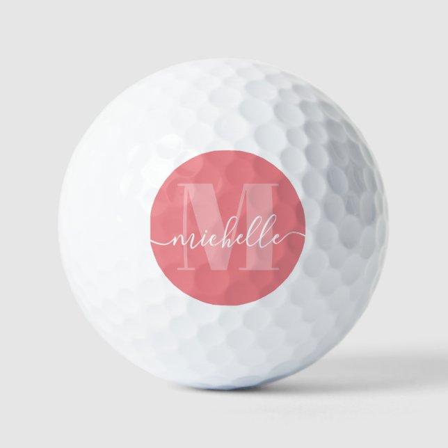 Rosa Korallen Elegant Moderne Monogram Golf Balls Golfball (Vorderseite)