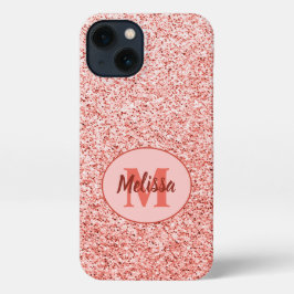 Rosa Korallen hellpastellfarbene Glitzern Monogram iPhone Hülle