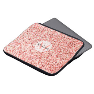 Rosa Korallen hellpastellfarbene Glitzern Monogram Laptopschutzhülle