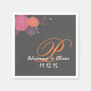 Rosa Korallen Mauve Blume Hochzeitmongram Gray Serviette