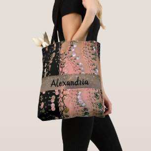 Rosa Korallen und schwarze Glitzer Münzen Personal Tasche