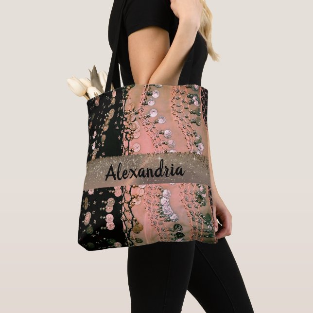Rosa Korallen und schwarze Glitzer Münzen Personal Tasche (Von Nahem)