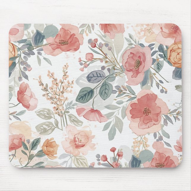 Rosa Korallengarten Blumen-Wasserfarben-Muster Mousepad (Vorne)