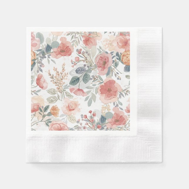 Rosa Korallengarten Blumen Wasserfarben Muster Serviette (Vorderseite)