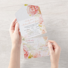 Rosa Korallenheimlich Rose Garden Wedding All In One Einladung