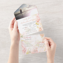 Rosa Korallenheimlich Rose Garden Wedding All In One Einladung