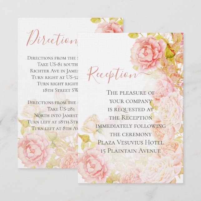 Rosa Korallenheimlich Rose Garden Wedding Einladung (Vorne/Hinten)