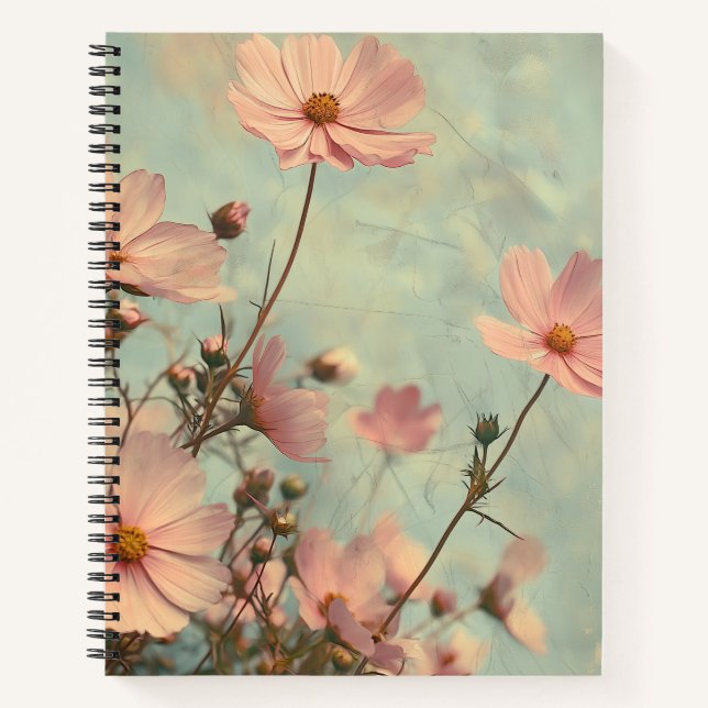 Rosa Korbblütler Schmuckkörbchen Vintage Kosmeen Notizbuch (Vorderseite)