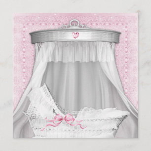 Rosa Korbwiegen-Babyparty Einladung