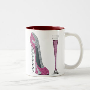 Rosa Korkenzieher-Stilett und Sektkelch Zweifarbige Tasse