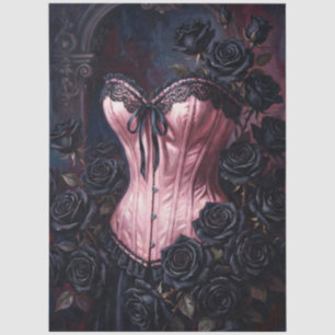 Rosa Korsett Schwarze Rosen Decoupage Seidenpapier