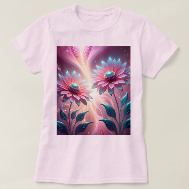 Rosa Kosmische Blume Psychedelisch Pink T - Shirt (Design vorne)