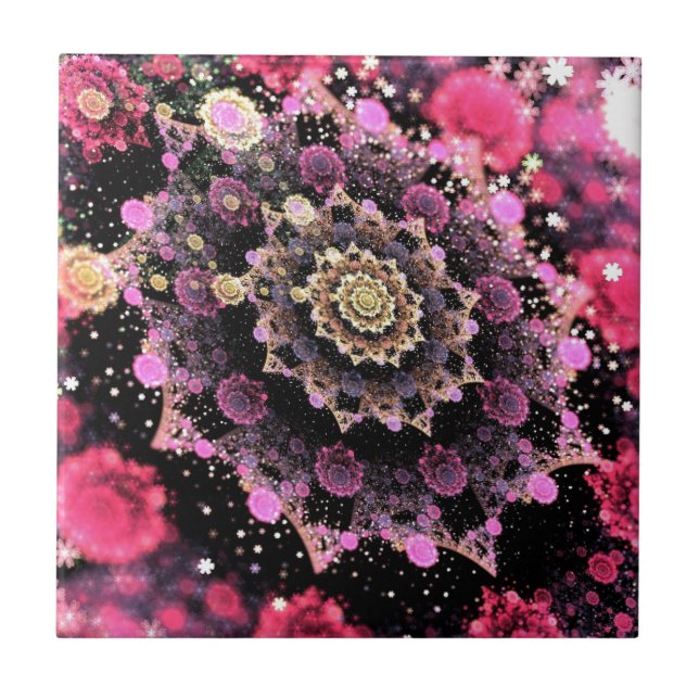 Rosa kosmisches Fraktal Fliese (Vorderseite)