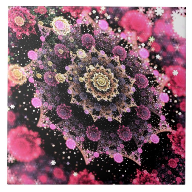 Rosa kosmisches Fraktal Fliese (Vorderseite)