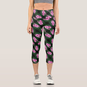 Rosa Kosmos Blume Abstraktes Muster Capri Leggings