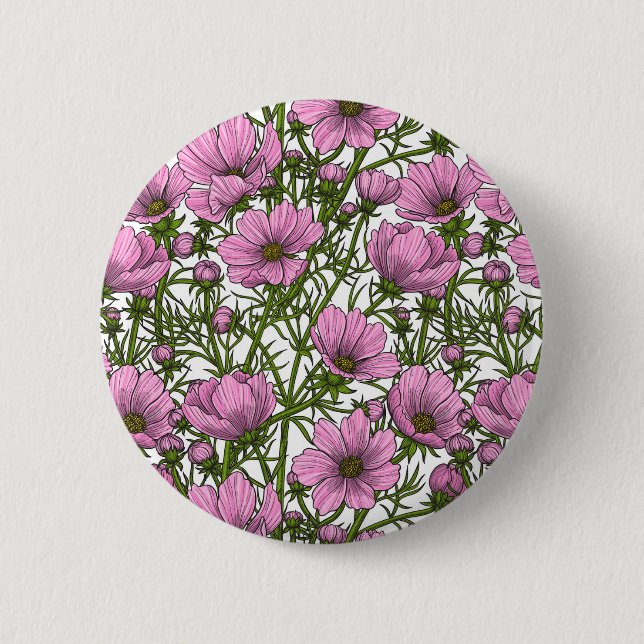 Rosa Kosmos-Blume Button (Vorderseite)