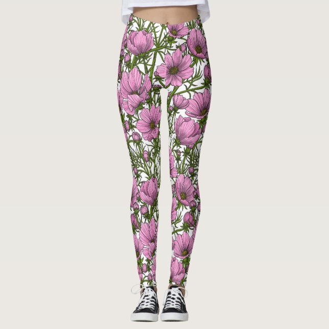 Rosa Kosmos-Blume Leggings (Vorderseite)