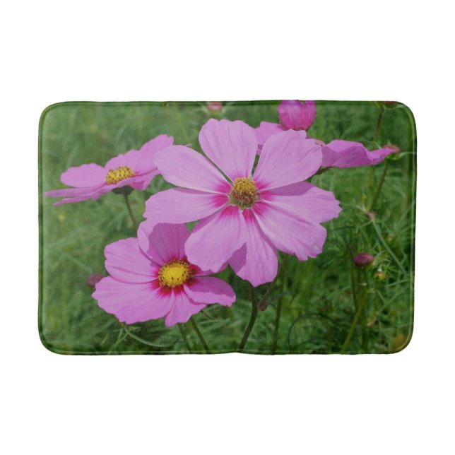 Rosa Kosmos Blume Natur Badematte (Vorderseite)