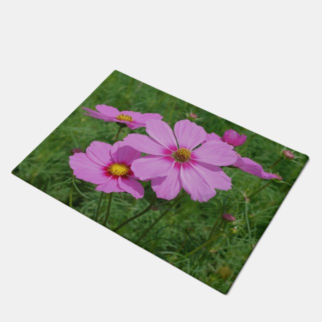 Rosa Kosmos Blume Natur Fußmatte (Schrägansicht)