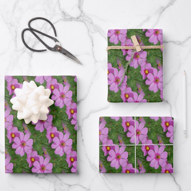 Rosa Kosmos Blume Naturmuster Geschenkpapier Set (Vorderseite)