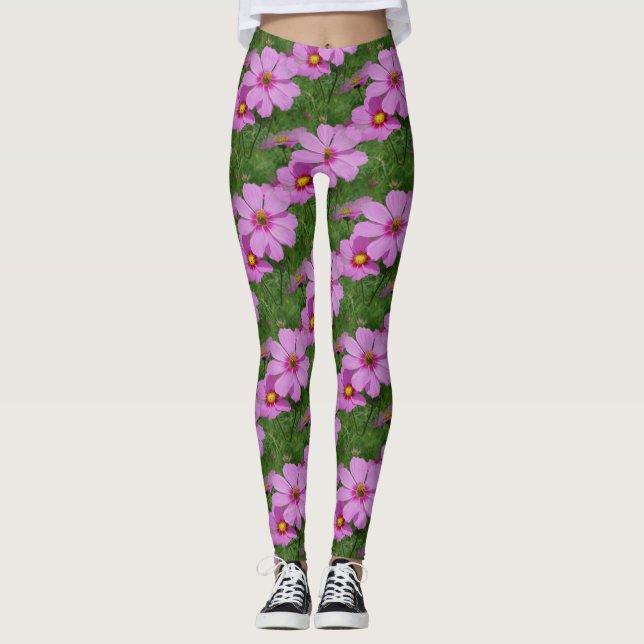 Rosa Kosmos Blume Naturmuster Leggings (Vorderseite)