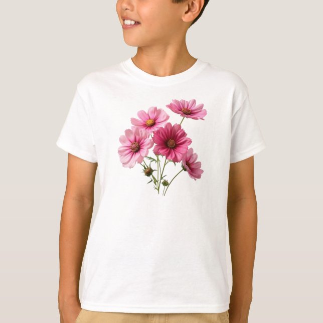 Rosa Kosmos-Blume T-Shirt (Vorderseite)