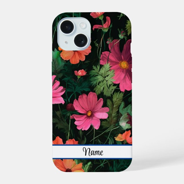 Rosa Kosmos-Blumen-Design iPhone 15 Hülle (Rückseite)