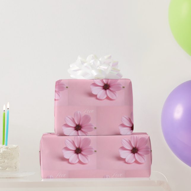 Rosa Kosmos Blumen Hochzeitsdusche Script Design Geschenkpapier (Partygeschenke)