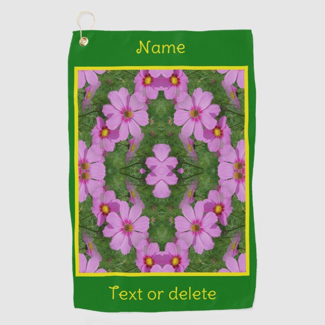 Rosa Kosmos Daisy Blume Natur Personalisiert Golfhandtuch (Vorderseite)
