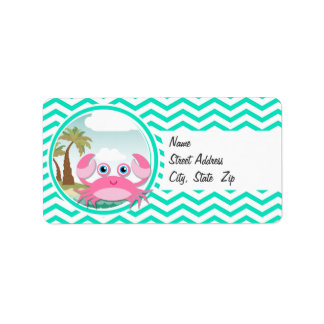 Rosa Krabbe; Aqua Green Zickzack Adressaufkleber