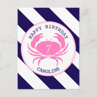 Rosa Krabbe Nautical Birthday Einladung