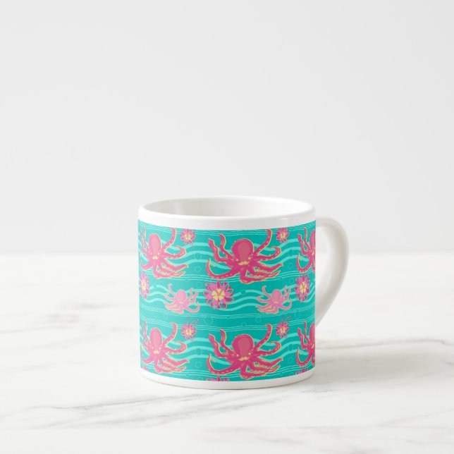 Rosa Kraken-Muster-Spezialitäten-UnterwasserTasse Espressotasse (Vorderseite Rechts)