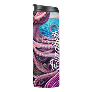 Rosa Kraken Oktopus Tentakel Individueller Name Thermosbecher