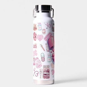 Rosa Krankenpfleger Medizin Icons Muster Wasserfla Trinkflasche