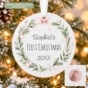 Rosa Kranz Baby's 1. Weihnachtsfoto-Christbaumschm Ornament
