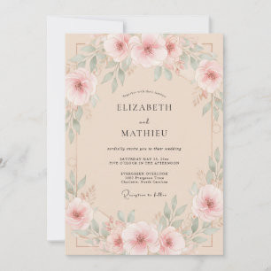 Rosa Kranz Hochzeit mit cremigem Ton Einladung