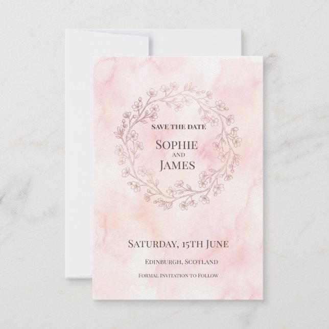 Rosa Kranz Hochzeit Save The Date (Vorderseite)