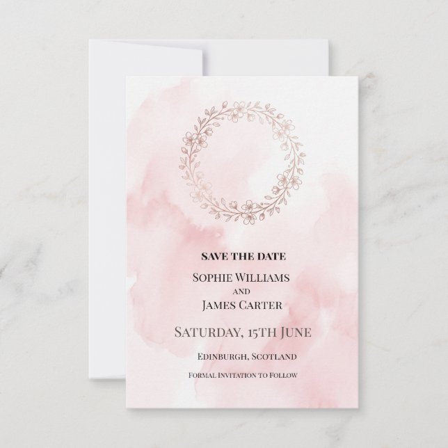 Rosa Kranz Hochzeit Save The Date (Vorderseite)