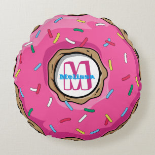 Rosa Krapfen mit besprüht mit Monogramm Rundes Kissen