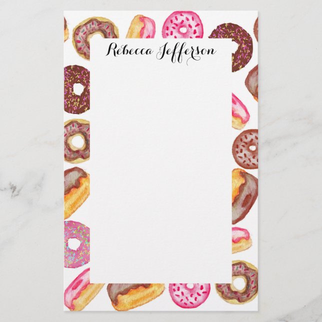 Rosa Krapfen-Typografie und Watercolor-niedliche Briefpapier (Vorderseite)