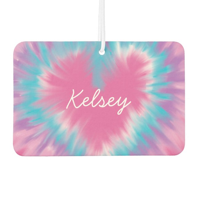 Rosa Krawatte-Farbstoff Custom Heart Air Freshener Autolufterfrischer (Vorderseite)