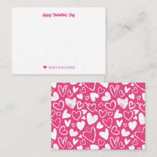 Rosa Kreide-Doodle-Herzmuster Valentinstag Mitteilungskarte